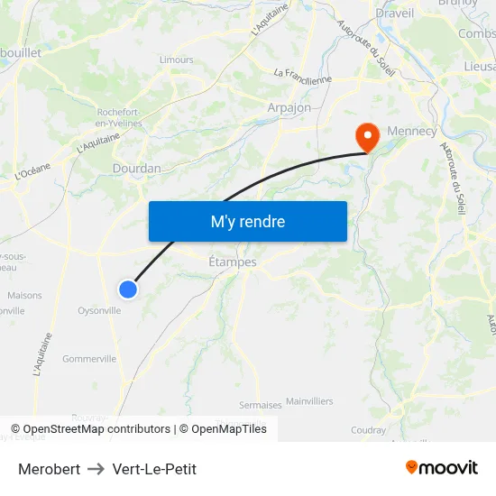 Merobert to Vert-Le-Petit map