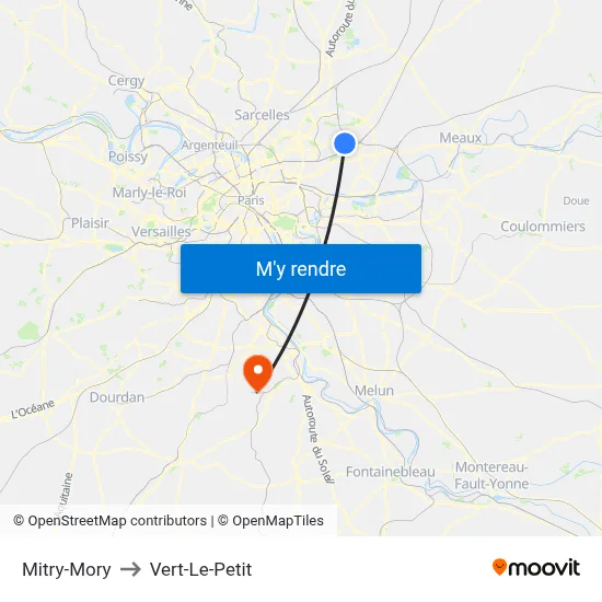 Mitry-Mory to Vert-Le-Petit map