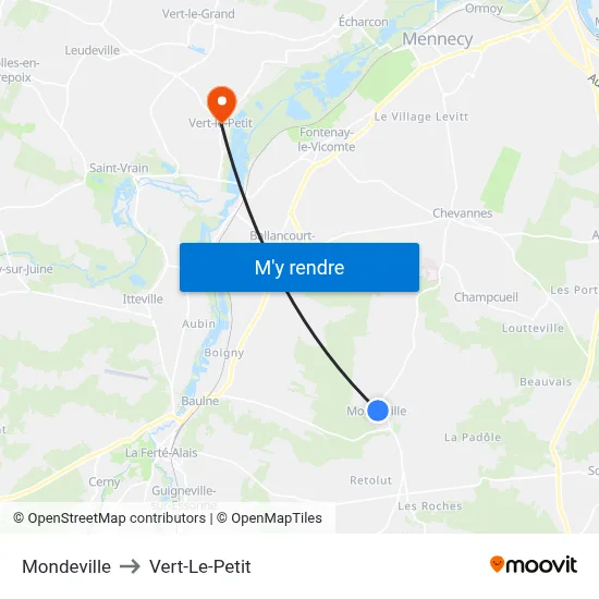 Mondeville to Vert-Le-Petit map