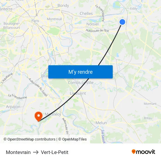 Montevrain to Vert-Le-Petit map