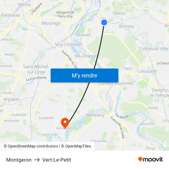 Montgeron to Vert-Le-Petit map