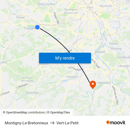 Montigny-Le-Bretonneux to Vert-Le-Petit map