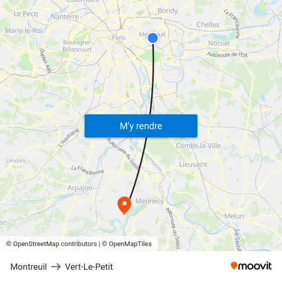 Montreuil to Vert-Le-Petit map