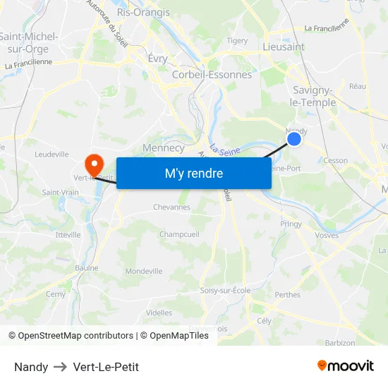 Nandy to Vert-Le-Petit map