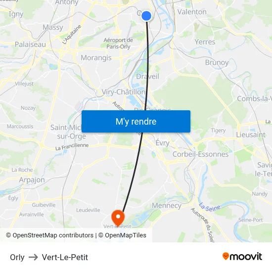 Orly to Vert-Le-Petit map