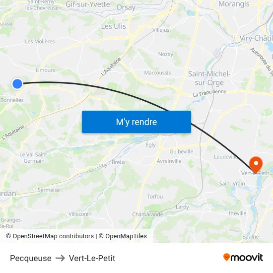 Pecqueuse to Vert-Le-Petit map