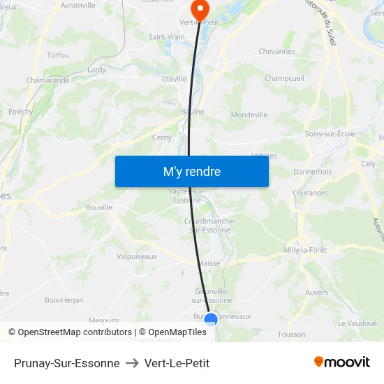 Prunay-Sur-Essonne to Vert-Le-Petit map