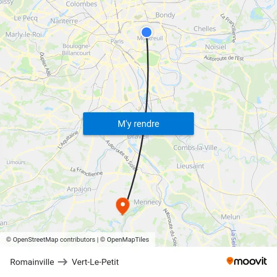 Romainville to Vert-Le-Petit map