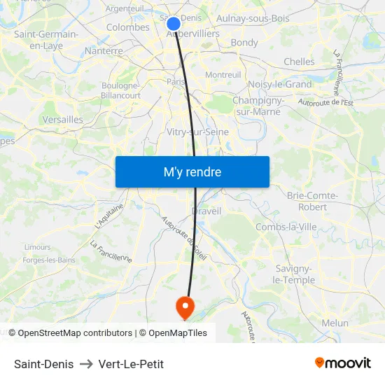 Saint-Denis to Vert-Le-Petit map
