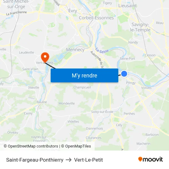 Saint-Fargeau-Ponthierry to Vert-Le-Petit map