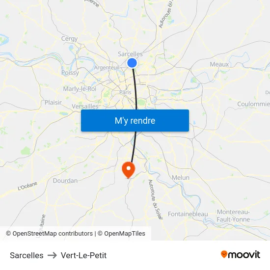 Sarcelles to Vert-Le-Petit map