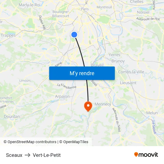 Sceaux to Vert-Le-Petit map