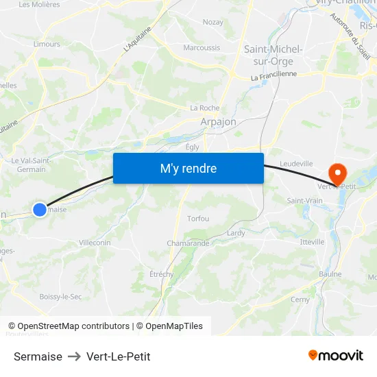 Sermaise to Vert-Le-Petit map