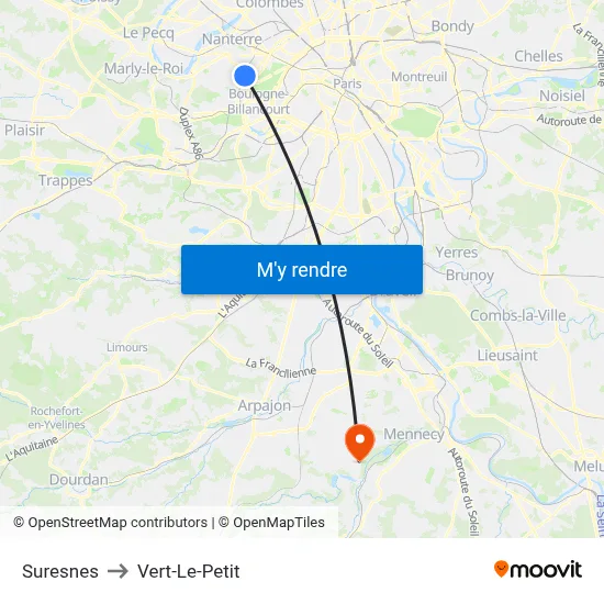 Suresnes to Vert-Le-Petit map