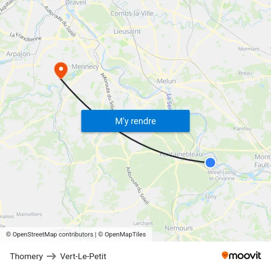 Thomery to Vert-Le-Petit map