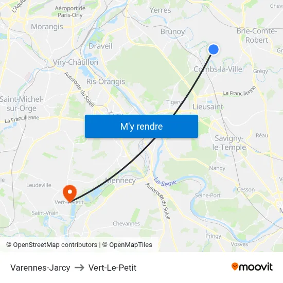 Varennes-Jarcy to Vert-Le-Petit map
