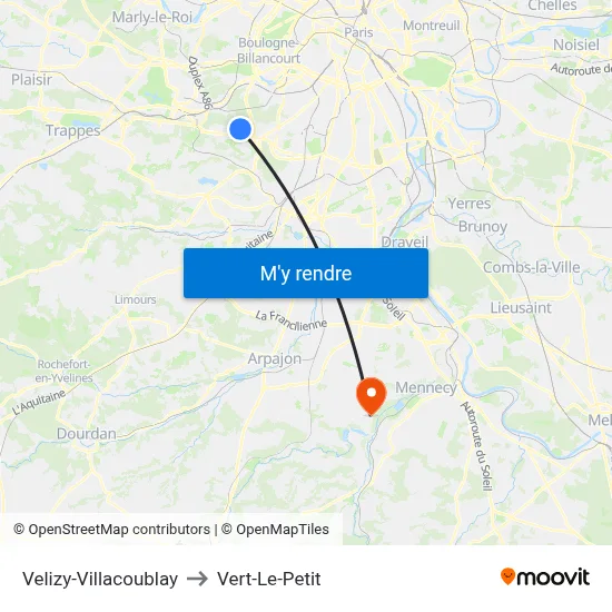 Velizy-Villacoublay to Vert-Le-Petit map