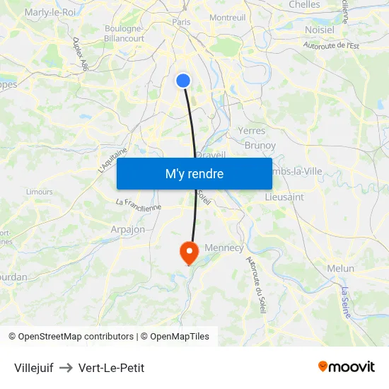 Villejuif to Vert-Le-Petit map