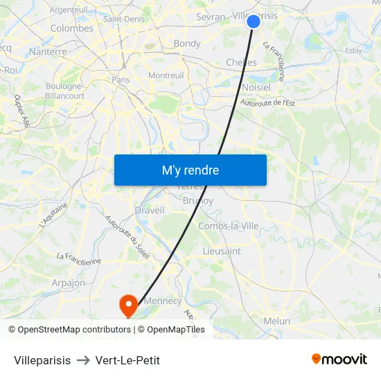 Villeparisis to Vert-Le-Petit map