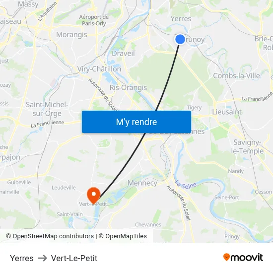 Yerres to Vert-Le-Petit map