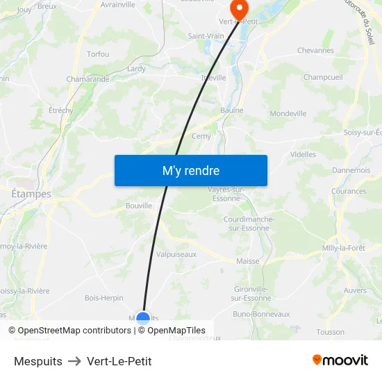 Mespuits to Vert-Le-Petit map