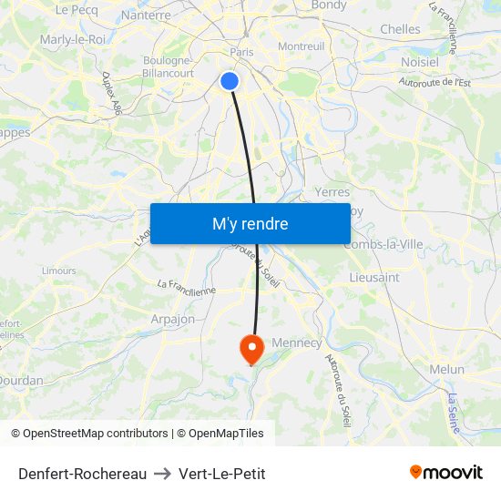 Denfert-Rochereau to Vert-Le-Petit map