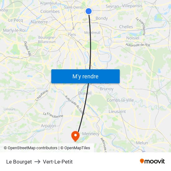 Le Bourget to Vert-Le-Petit map