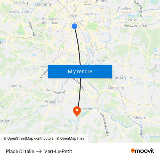 Place D'Italie to Vert-Le-Petit map