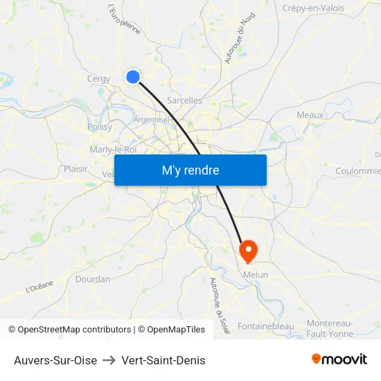 Auvers-Sur-Oise to Vert-Saint-Denis map