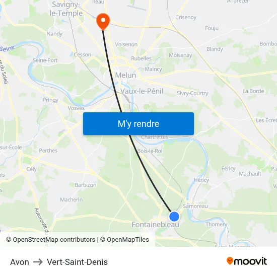 Avon to Vert-Saint-Denis map
