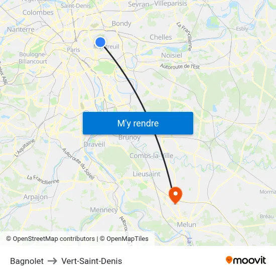 Bagnolet to Vert-Saint-Denis map