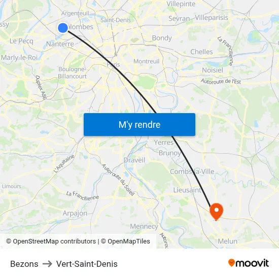 Bezons to Vert-Saint-Denis map