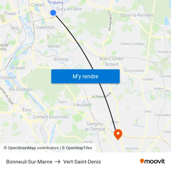 Bonneuil-Sur-Marne to Vert-Saint-Denis map