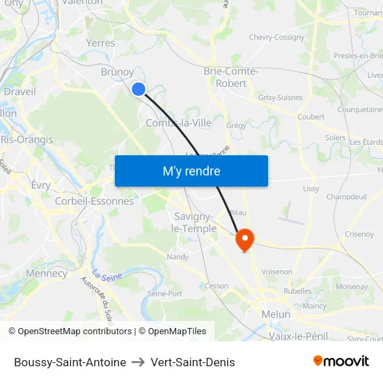 Boussy-Saint-Antoine to Vert-Saint-Denis map