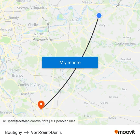Boutigny to Vert-Saint-Denis map