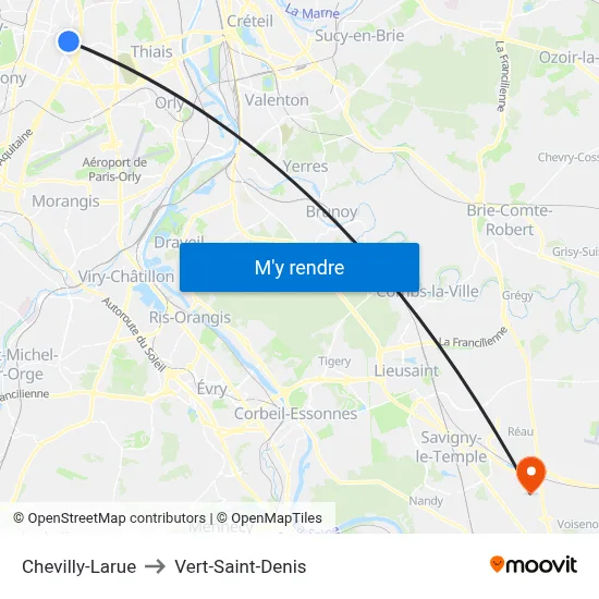 Chevilly-Larue to Vert-Saint-Denis map