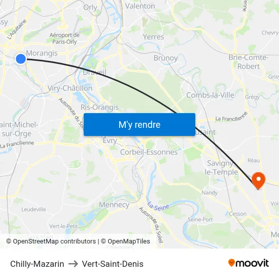 Chilly-Mazarin to Vert-Saint-Denis map