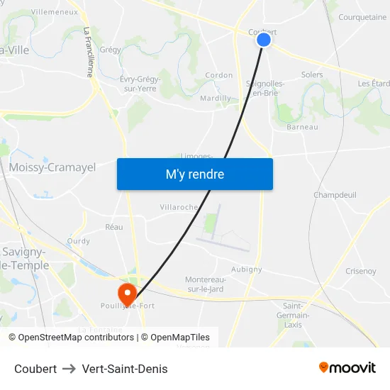 Coubert to Vert-Saint-Denis map