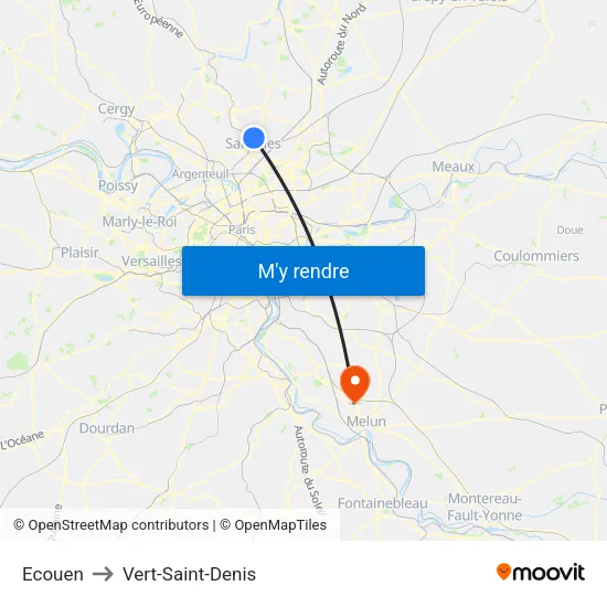 Ecouen to Vert-Saint-Denis map