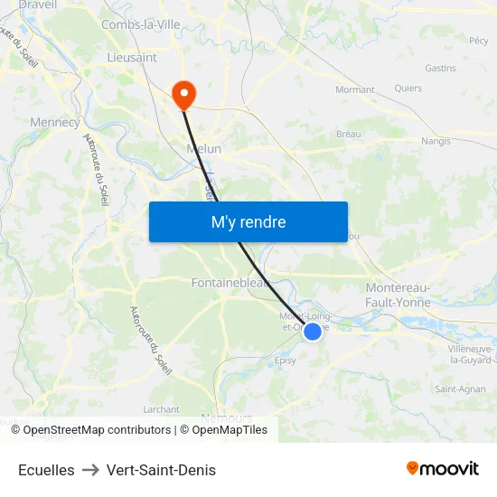 Ecuelles to Vert-Saint-Denis map