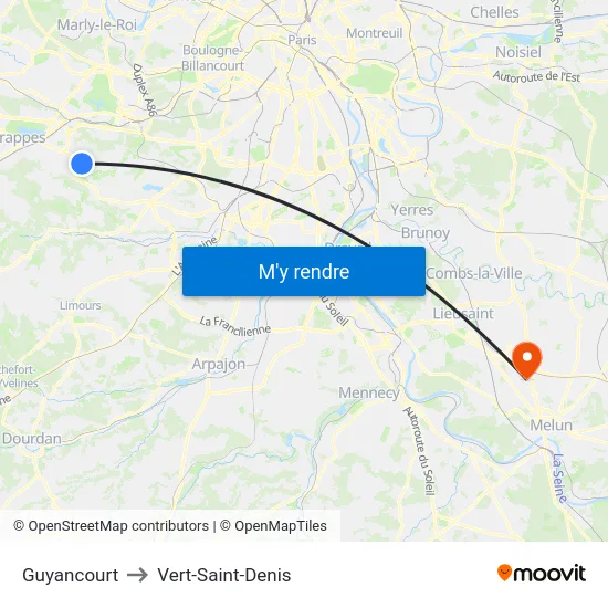 Guyancourt to Vert-Saint-Denis map