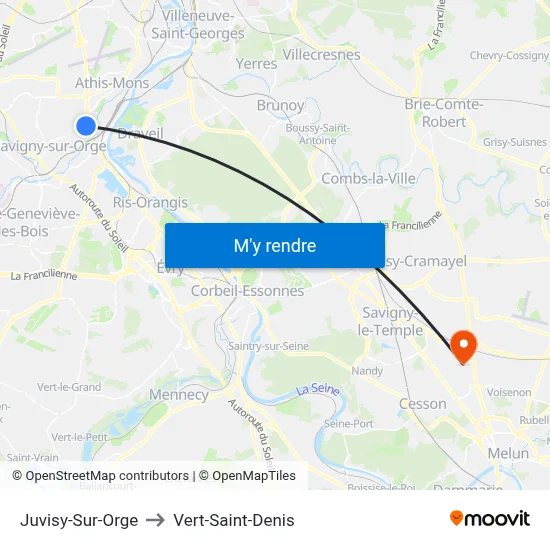 Juvisy-Sur-Orge to Vert-Saint-Denis map