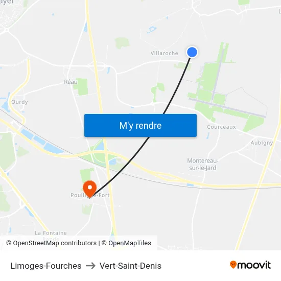 Limoges-Fourches to Vert-Saint-Denis map