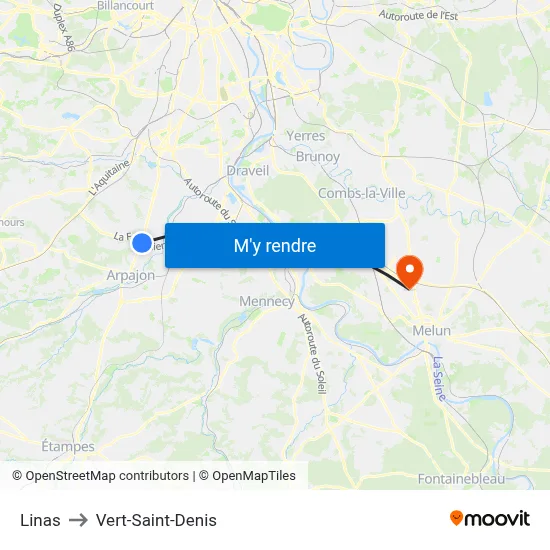 Linas to Vert-Saint-Denis map