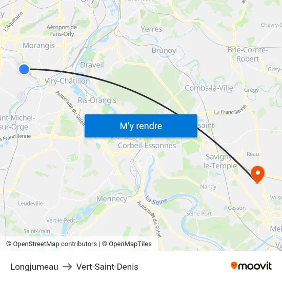 Longjumeau to Vert-Saint-Denis map