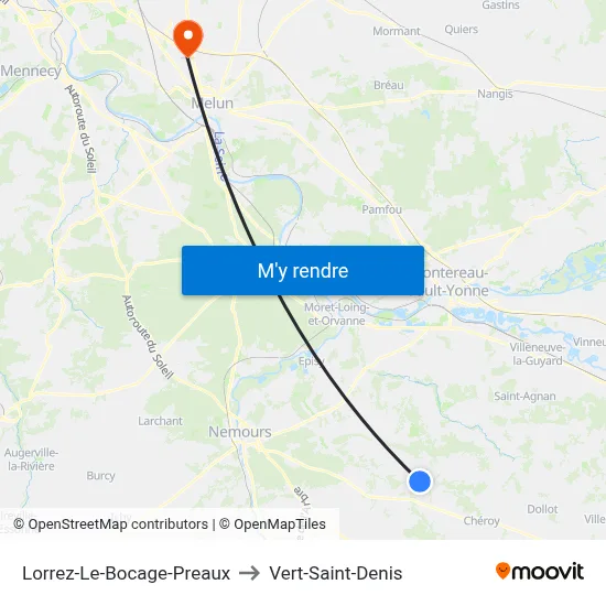 Lorrez-Le-Bocage-Preaux to Vert-Saint-Denis map