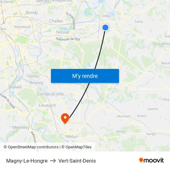 Magny-Le-Hongre to Vert-Saint-Denis map