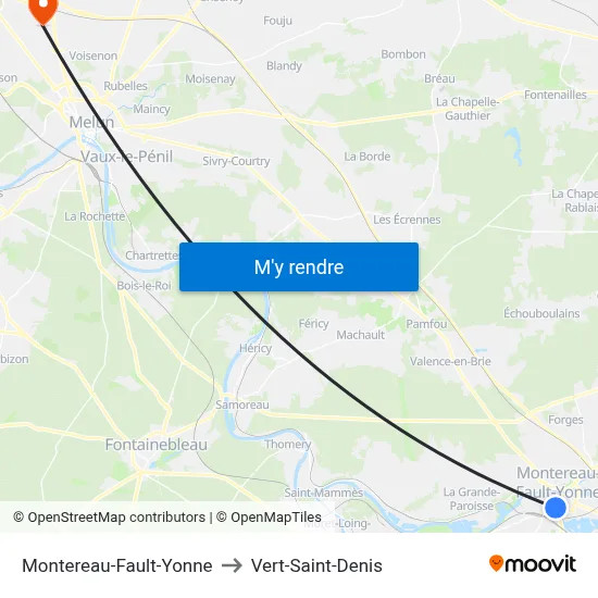 Montereau-Fault-Yonne to Vert-Saint-Denis map