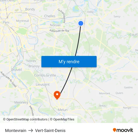 Montevrain to Vert-Saint-Denis map
