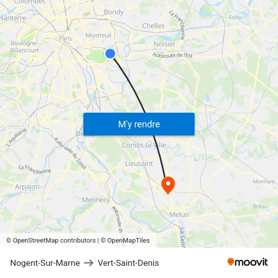 Nogent-Sur-Marne to Vert-Saint-Denis map